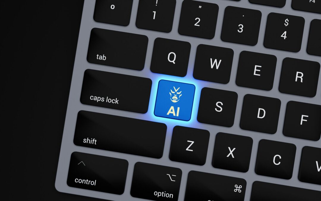 a-close-up-of-a-keyboard-with-a-blue-button